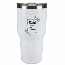 Top 10 🔔 Lincoln Outfitters "Faith Over Fear" 30 oz. Religious Tumbler, White - 89-643-0204 - Tumblers 👍