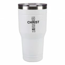 Wholesale 👍 Lincoln Outfitters "All Things Through Christ" 30 oz. Religious Tumbler, White - 89-645-0204 - Tumblers ✔️