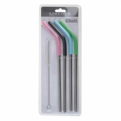 Coupon ✔️ Lincoln Outfitters Stainless Straws With Cleaning Brush, 4 Pack - 87-974-0204 - Water Bottles & Hydration ✔️
