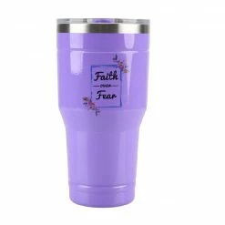 Outlet ⌛ Lincoln Outfitters "Faith Over Fear" 30 oz. Religious Tumbler, Purple - 89-639-0204 - Tumblers 💯