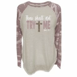 Discount 🔔 Lincoln Outfitters Ladies Long Sleeve Thou Shalt Not Try Me Zephyr Camo T-Shirt - LO-LFR-09 - Long Sleeve Shirts Women's 🎉