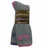Wholesale 🎉 Lincoln Outfitters Ladies Merino Wool Boot Sock - 2 Pack - Grey With Fuchsia And Teel Top Stripes-Ladies Size Medium RT/L2/823-PK/PU-M - Socks ⌛ Women's ✔️