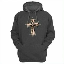 New 💯 Lincoln Outfitters Cross Design Ladie's Long Sleeve Hoodie, Charcoal Heather - LO-LH27 - Hooded Sweatshirts 😀 Women's ⭐