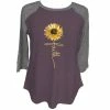 Outlet ⭐ Lincoln Outfitters Ladies Three Quarter Sleeve Faith Sunflower Graphite Heather- LO-LFW-05 - Three Quarter Length 💯 Shirts 🥰 Women's ⌛