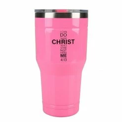 Cheap 😉 Lincoln Outfitters "All Things Through Christ" 30 oz. Religious Tumbler, Pink - 89-637-0204 - Tumblers ⭐