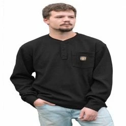 Flash Sale ✔️ Lincoln Outfitters Men's Long Sleeve Bedford Henley Black - BLK-E0379 - Long Sleeve Shirts 🥰