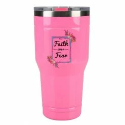 Flash Sale 🌟 Lincoln Outfitters "Faith Over Fear" 30 oz. Religious Tumbler, Pink - 89-635-0204 - Tumblers 😉