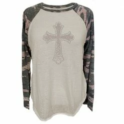 Brand new 👍 Lincoln Outfitters Ladies Long Sleeve Raglan Fashion Cross T-Shirt Camo - LO-LFR-08 - Long Sleeve Shirts 🥰 Women's ✨