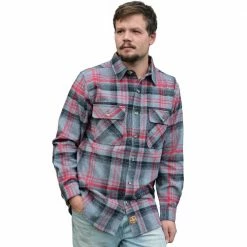 Hot Sale ⌛ Lincoln Outfitters Men's Brawny Flannel Charcoal Heather LOFB-E0400CHR - Long Sleeve ✔️ Shirts 🌟